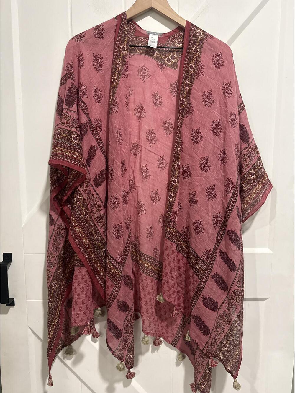 J Jill 100% Cotton Boho Wrap with Tassel Details, One Size